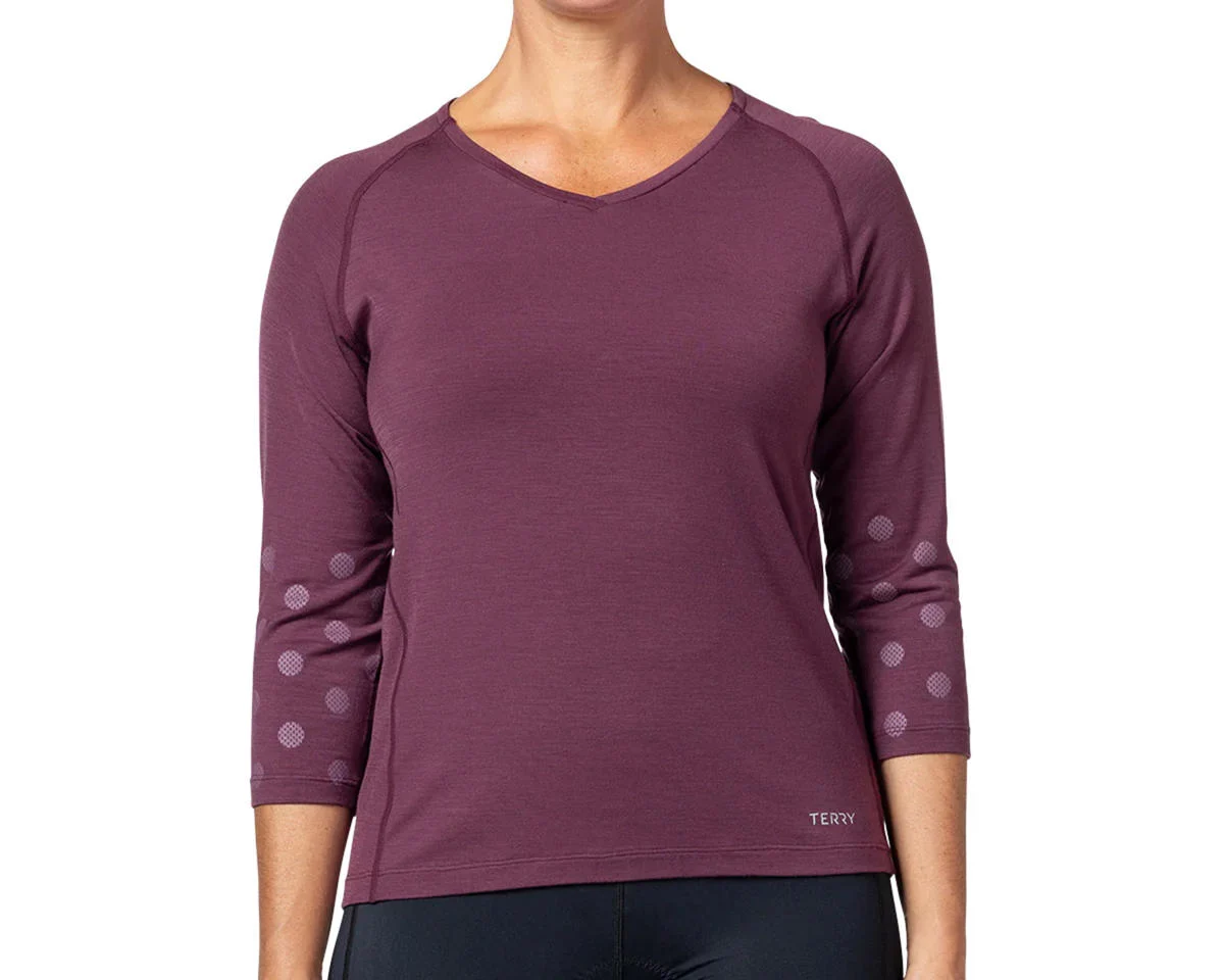 Terry Women’s Merino 3/4 Sleeve Top (Wine Dots) (S)