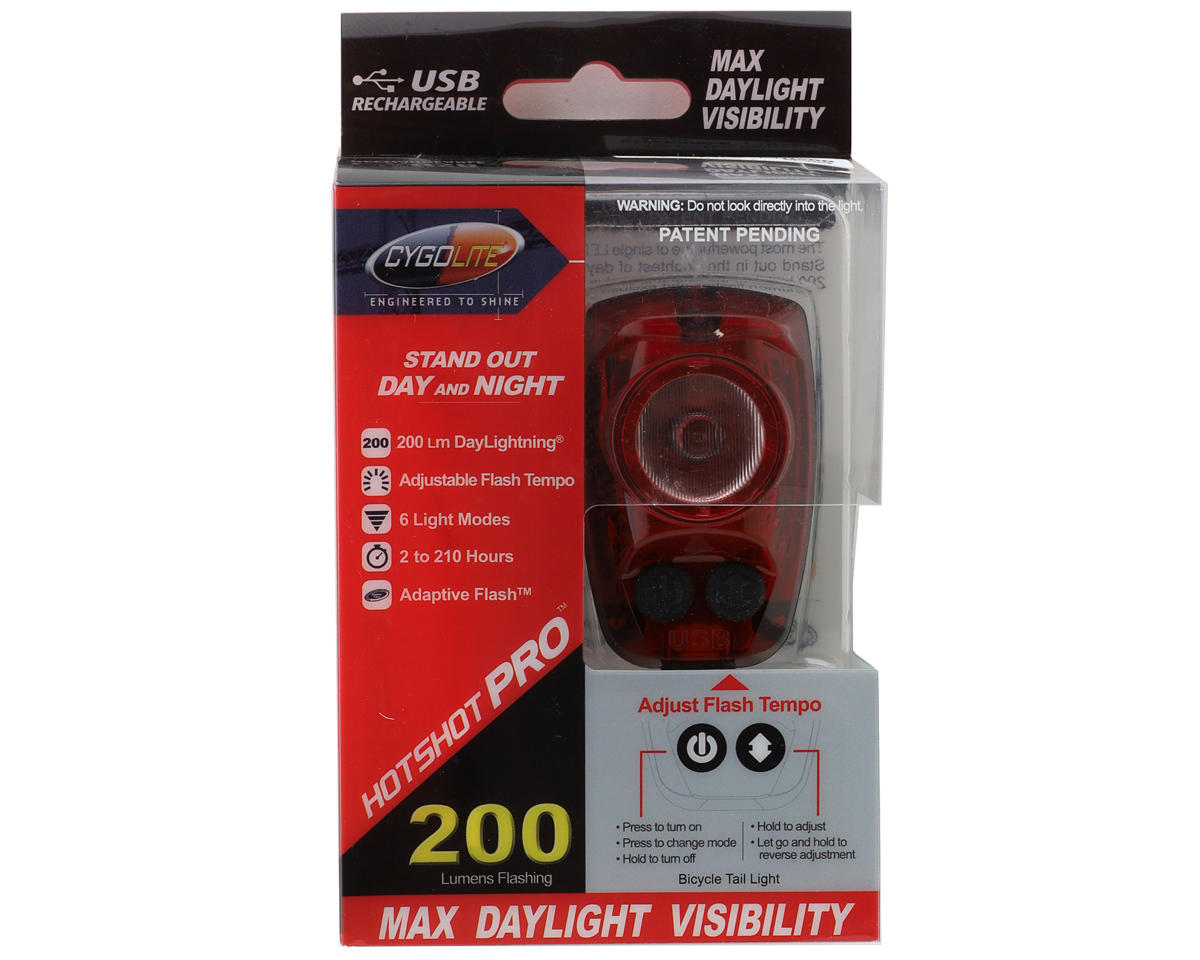 Cygolite Hotshot Pro 200 USB Rechargeable Tail Light (Red) (200 Lumens)