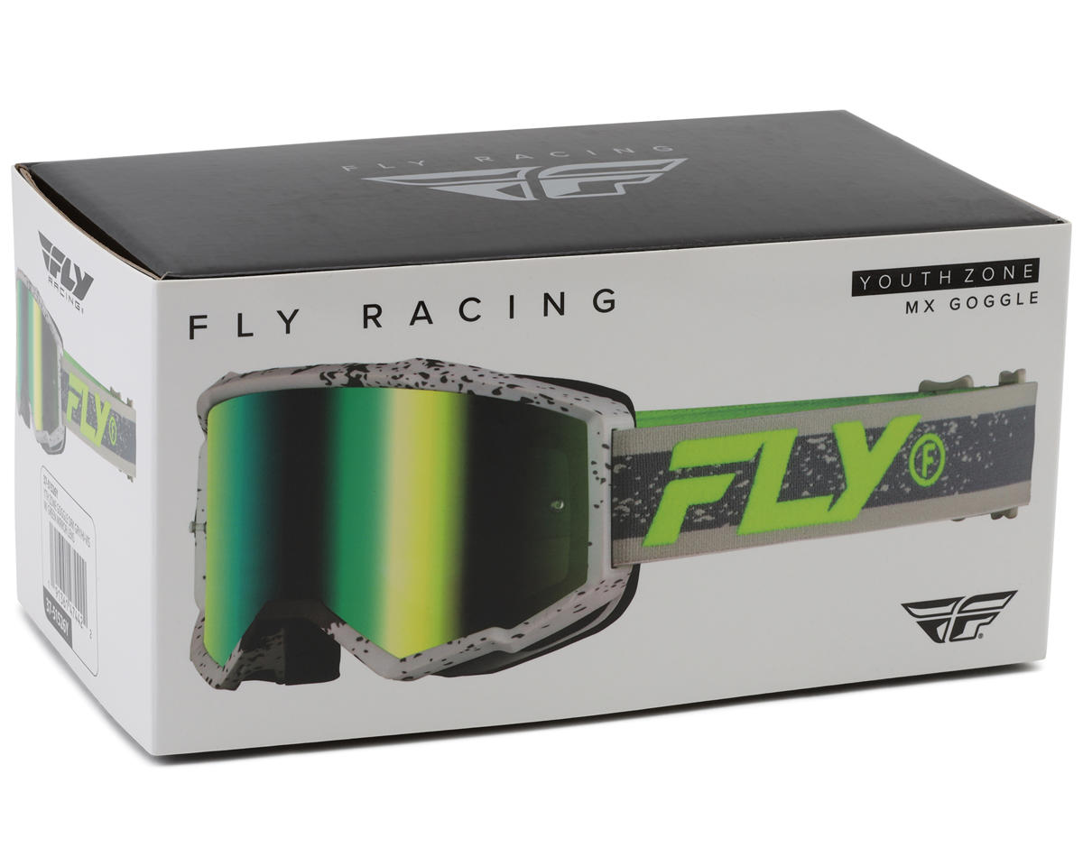 Fly Racing Youth Zone Goggles (Dark Grey/Hi-Vis) (Iridescent Green Mirror Lens)