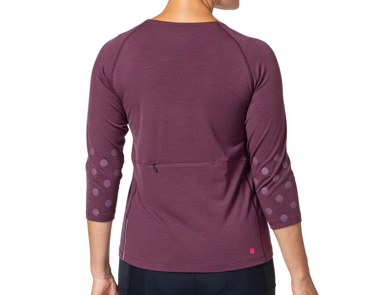 Terry Women’s Merino 3/4 Sleeve Top (Wine Dots) (S)