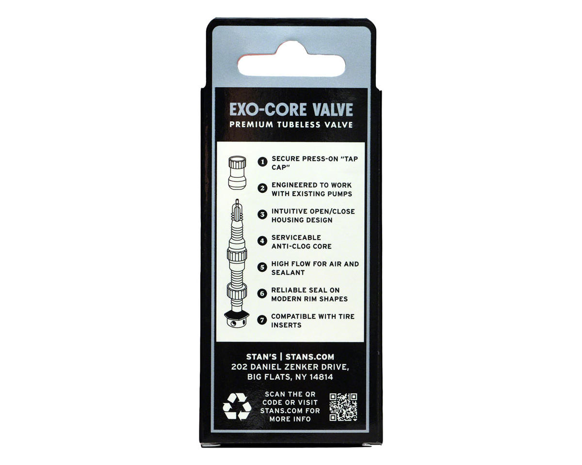 Stan’s Exo-Core Tubeless Valve Stems (Black) (Pair) (63mm)