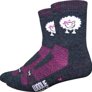 DeFeet Woolie Boolie 4″ Baaad Sheep Sock (Charcoal/Neon Pink) (L)