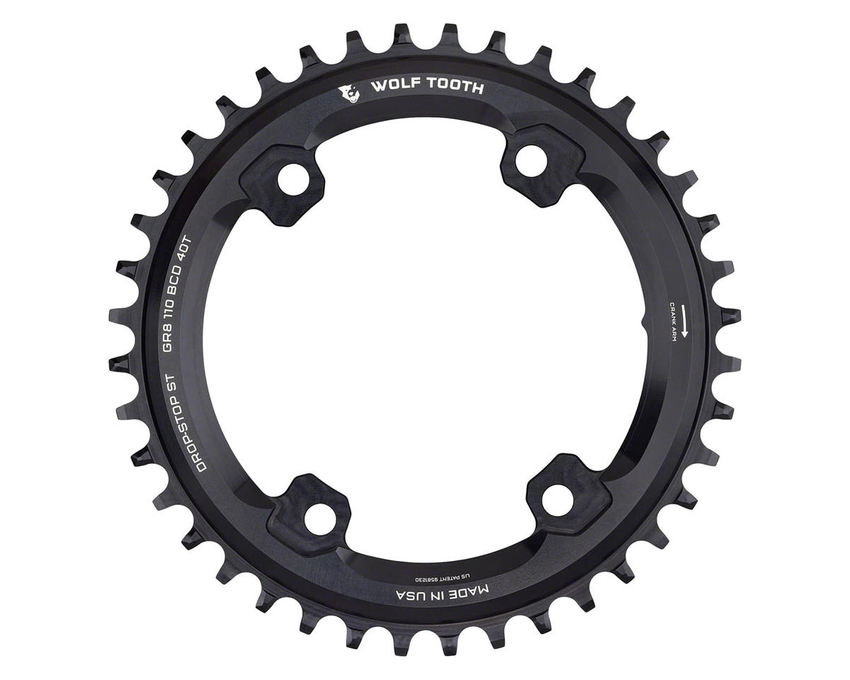 Wolf Tooth Components Asymmetric Chainring for Shimano GRX Cranksets (Black) (Drop-Stop ST) (Single) (40T) (110mm Shimano Asym. BCD)