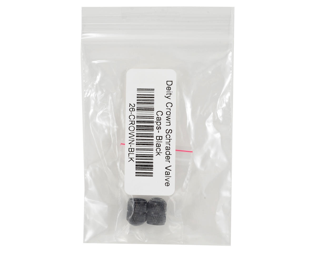 Deity Crown Schrader Valve Caps (Black) (Pair)