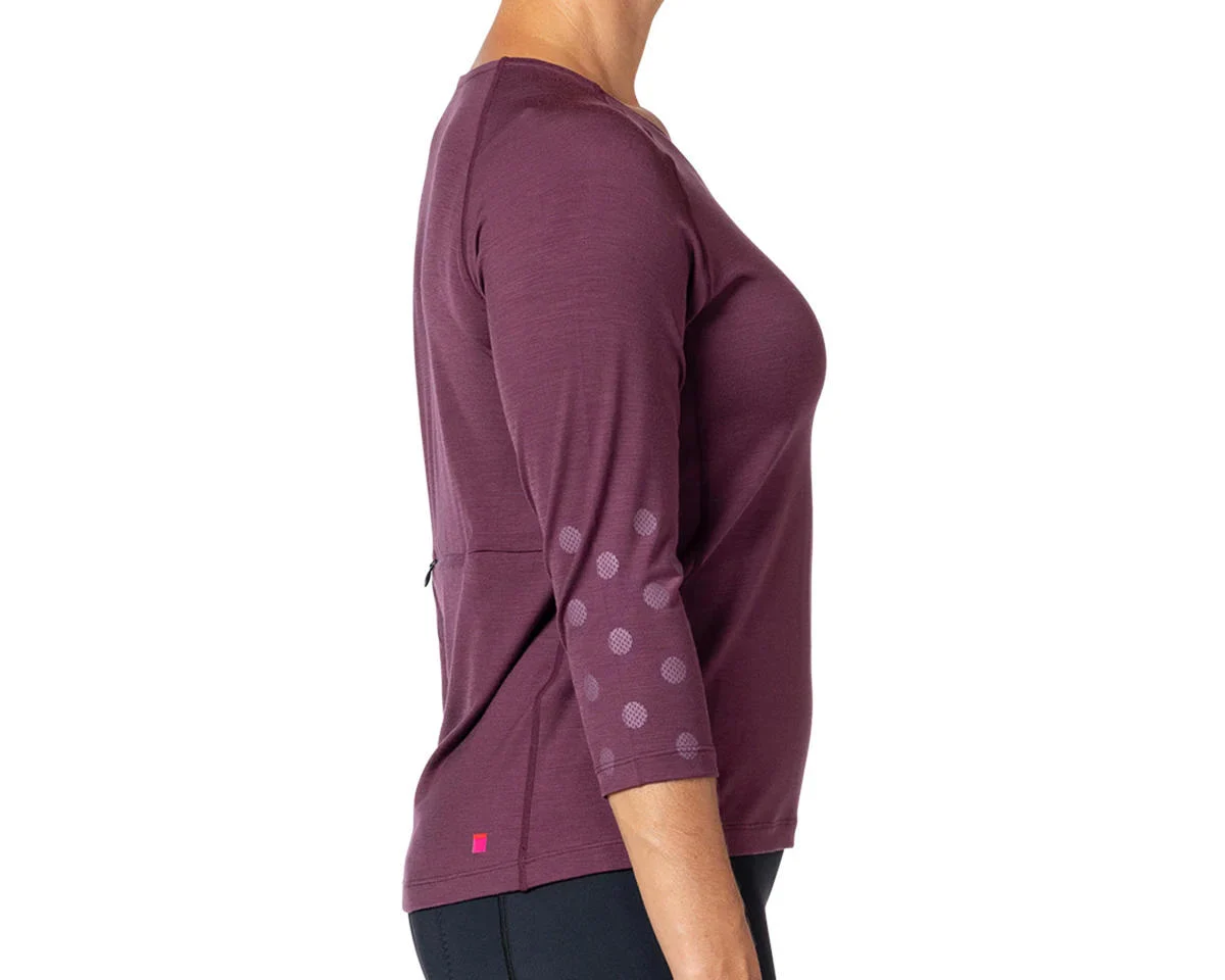 Terry Women’s Merino 3/4 Sleeve Top (Wine Dots) (S)